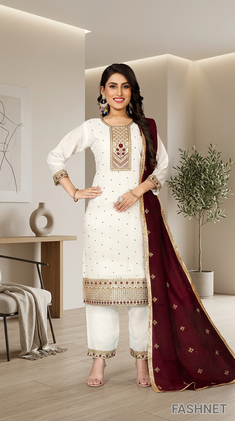 Fashnet Embroidered Salwar Suit Set view 4