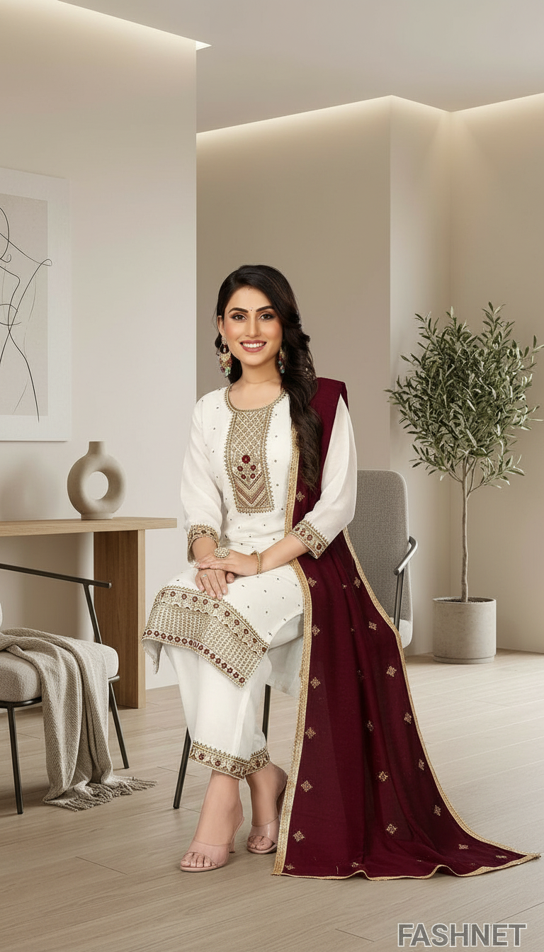 Fashnet Embroidered Salwar Suit Set view 3