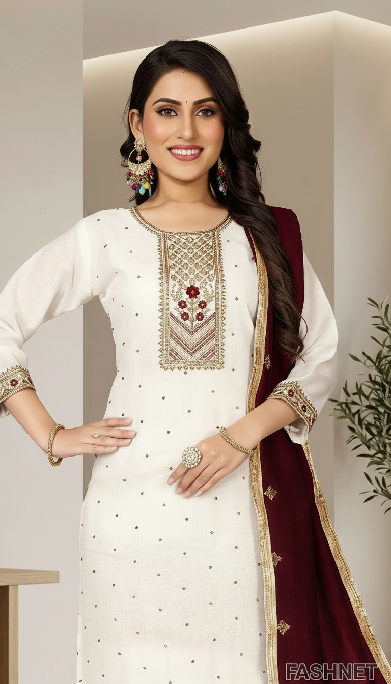 Fashnet Embroidered Salwar Suit Set view 2
