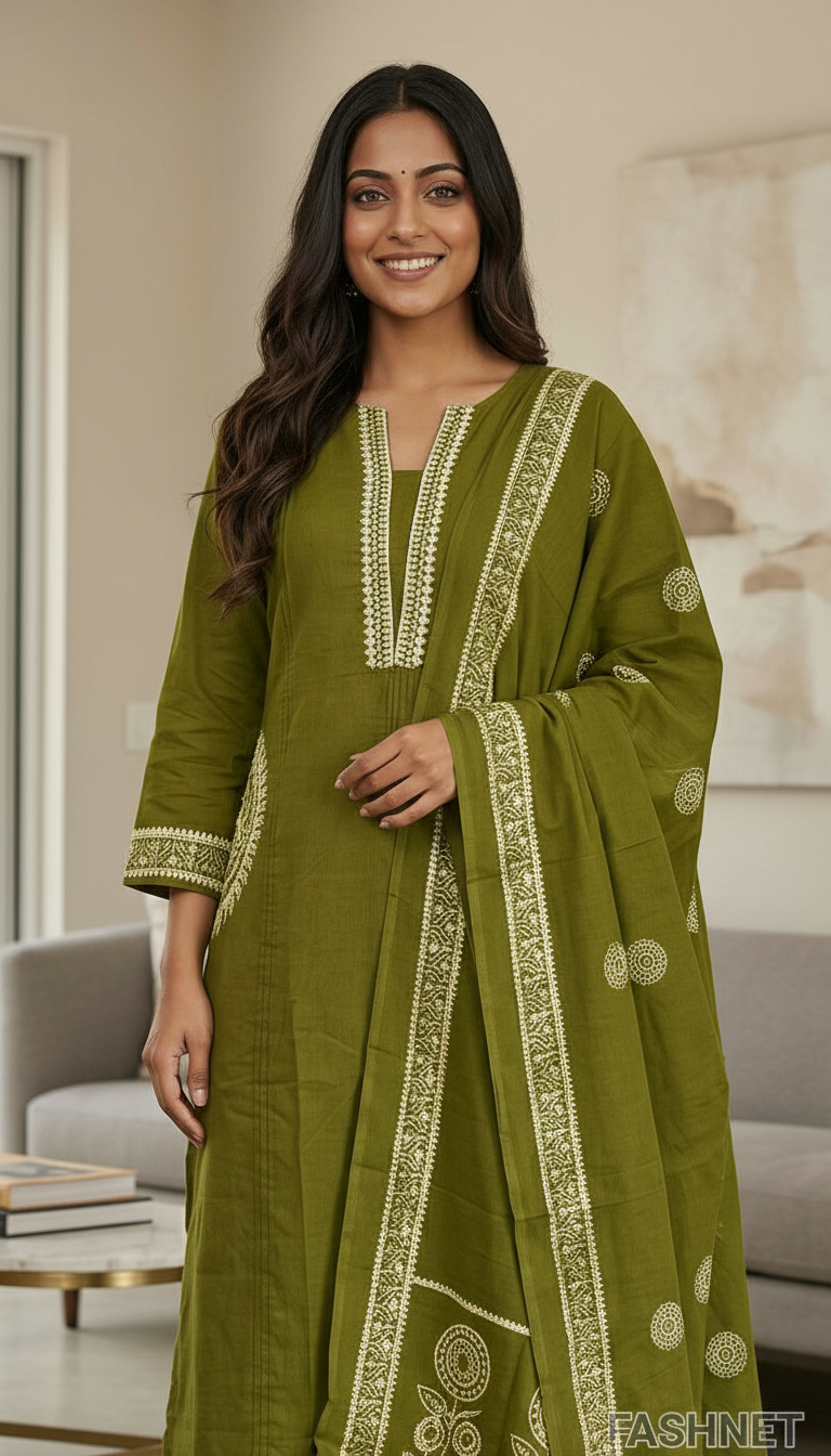 Fashnet Embroidered  Cotton Kurta Set view 3