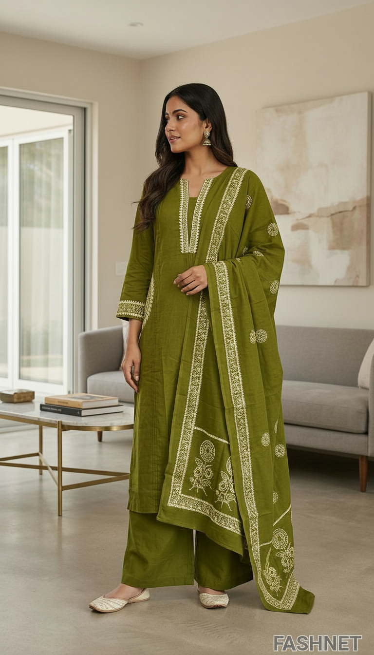 Fashnet Embroidered  Cotton Kurta Set view 2