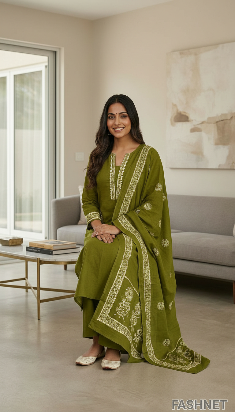 Fashnet Embroidered  Cotton Kurta Set view 4
