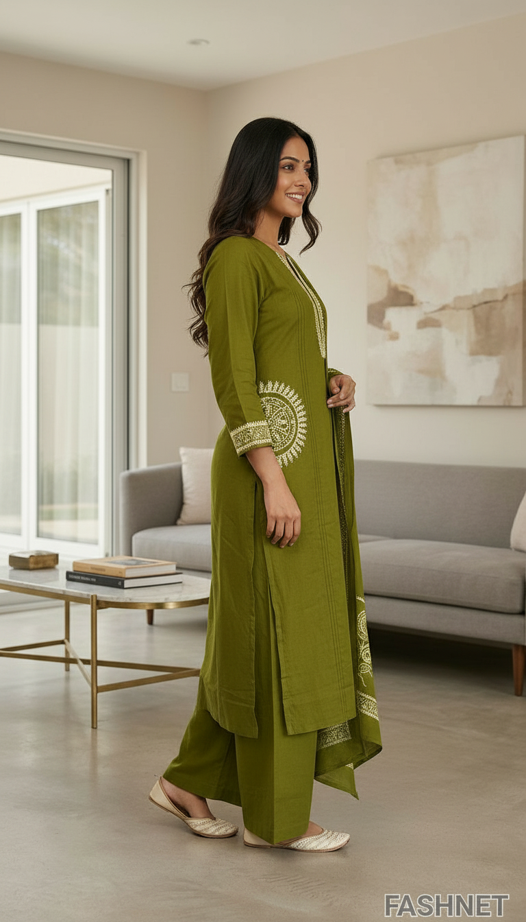 Fashnet Embroidered  Cotton Kurta Set view 5