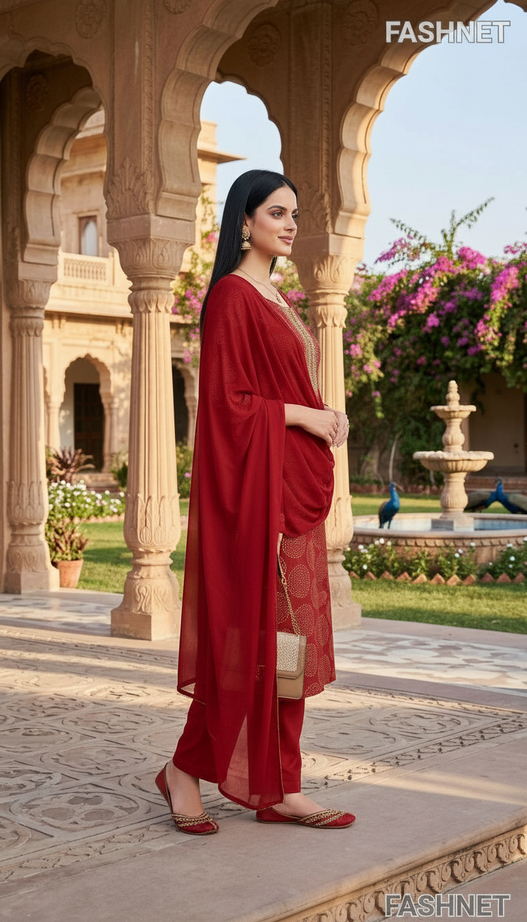 FashNet Red Salwar Suit Set view 5