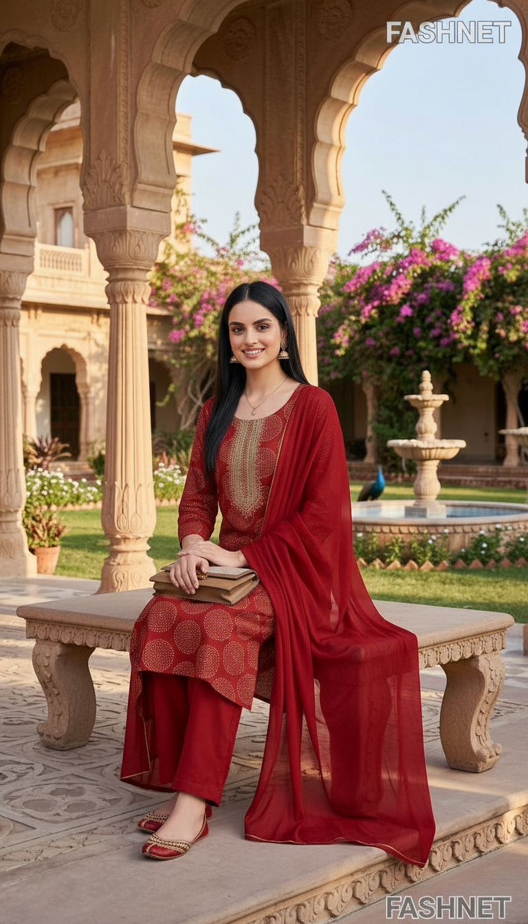 FashNet Red Salwar Suit Set view 3