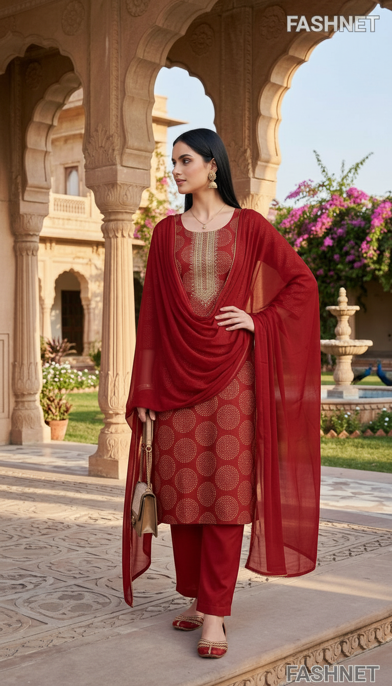 FashNet Red Salwar Suit Set view 2