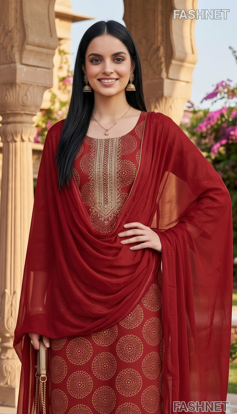 FashNet Red Salwar Suit Set view 4