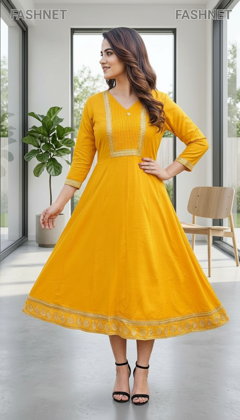 FASHNET Yellow Anarkali Kurta view 2