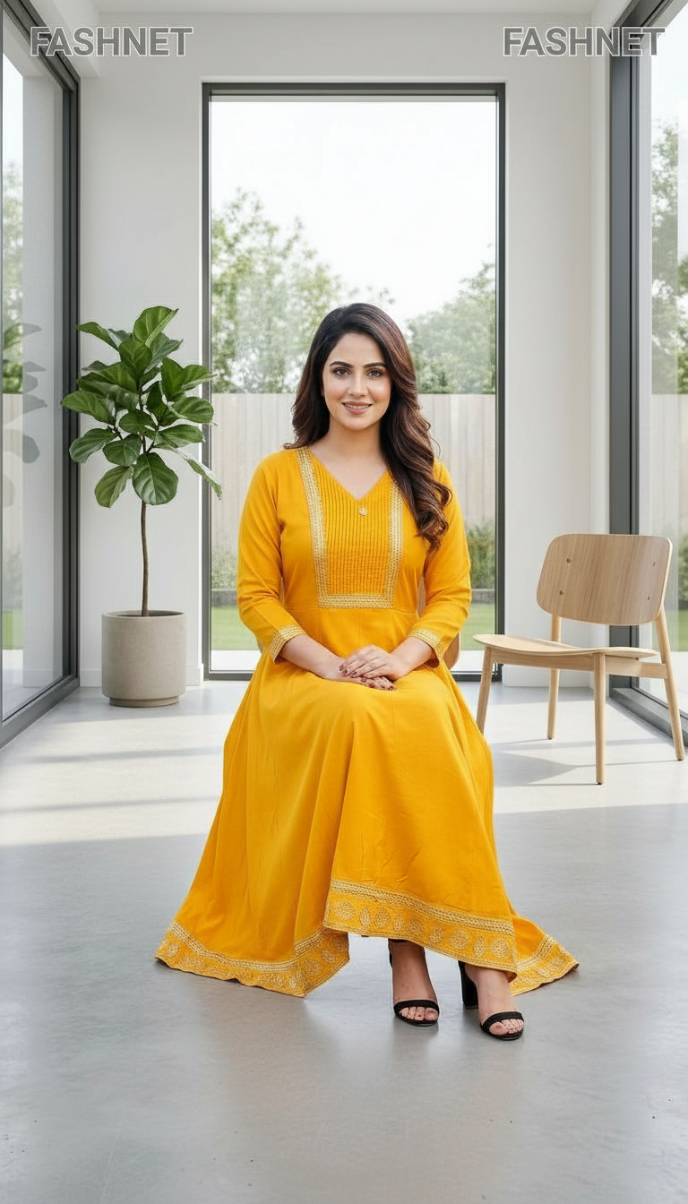 FASHNET Yellow Anarkali Kurta view 5