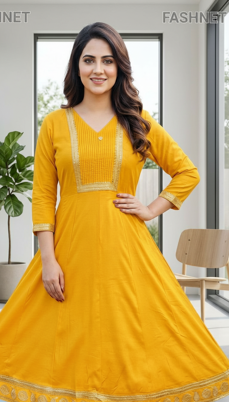 FASHNET Yellow Anarkali Kurta view 4