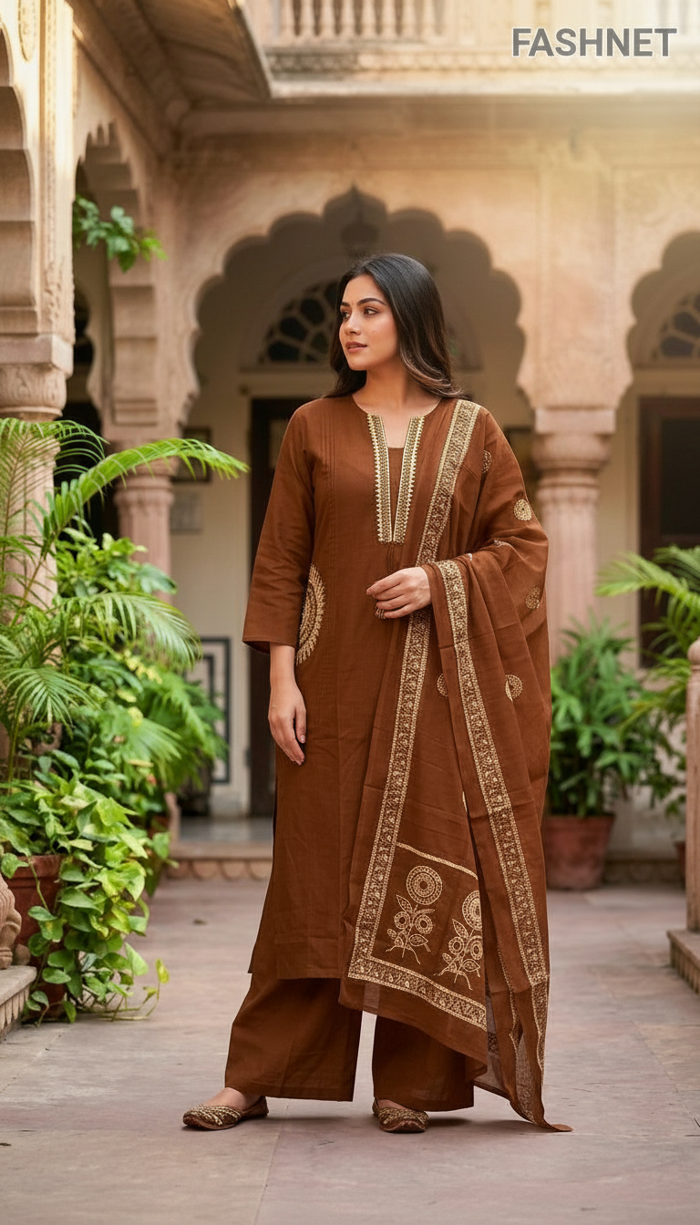 Fashnet Brown Kurta Set view 2