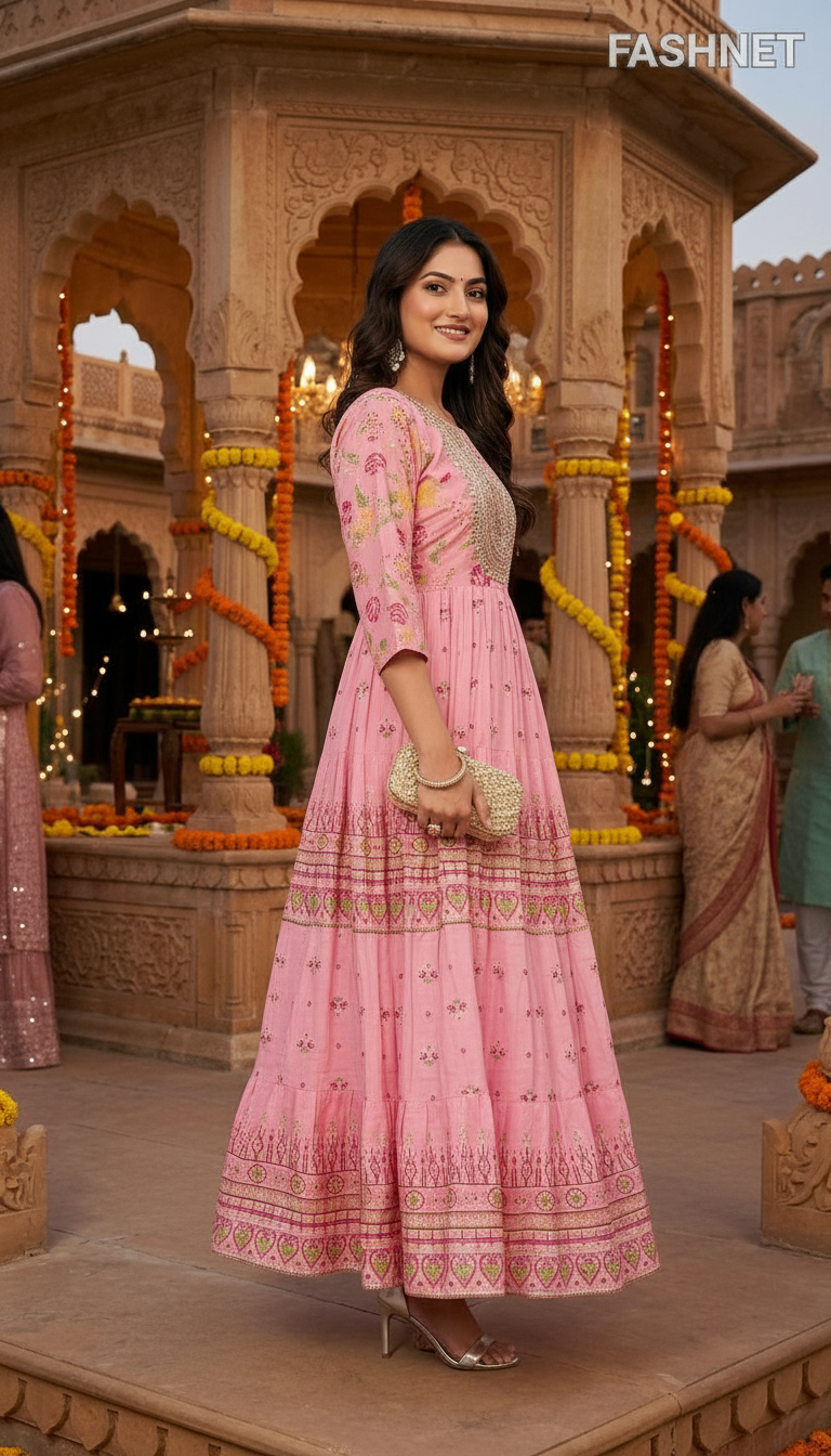 Fashnet Pink Embroidered Gown view 3