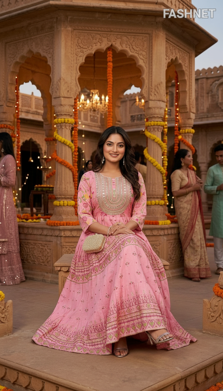 Fashnet Pink Embroidered Gown view 5