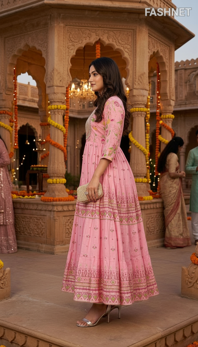 Fashnet Pink Embroidered Gown view 2