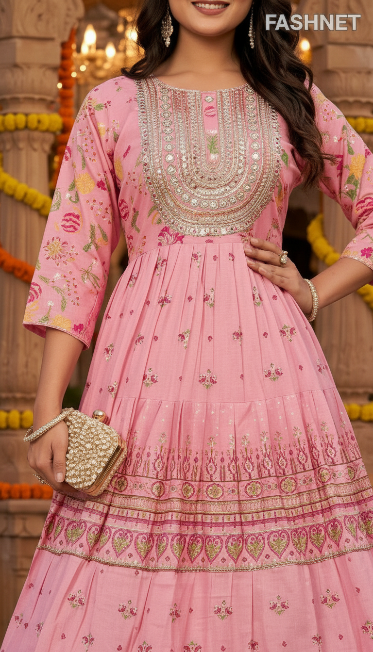 Fashnet Pink Embroidered Gown view 4