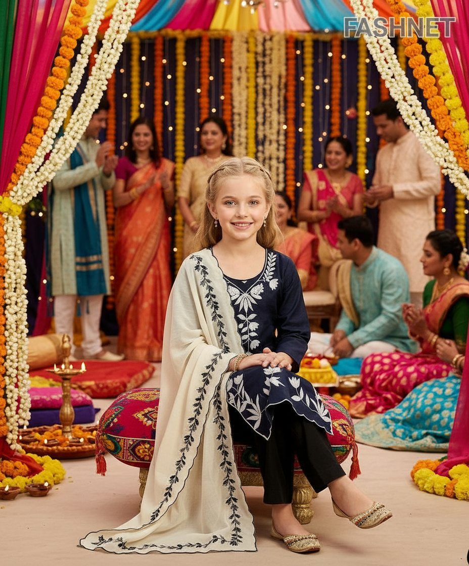 Embroidered Kids Kurta Set view 5