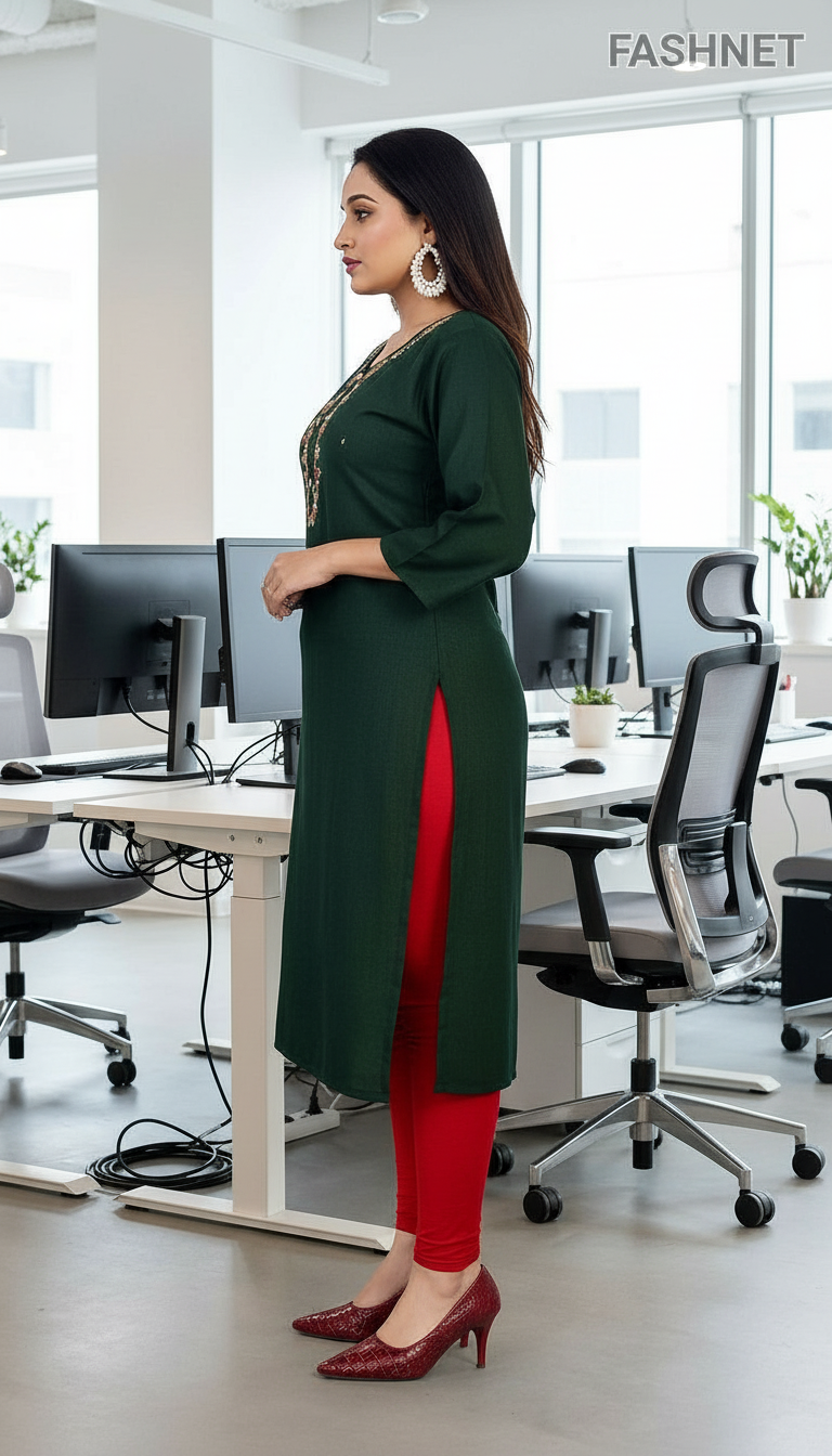 Fashnet Green Embroidered Kurta view 2