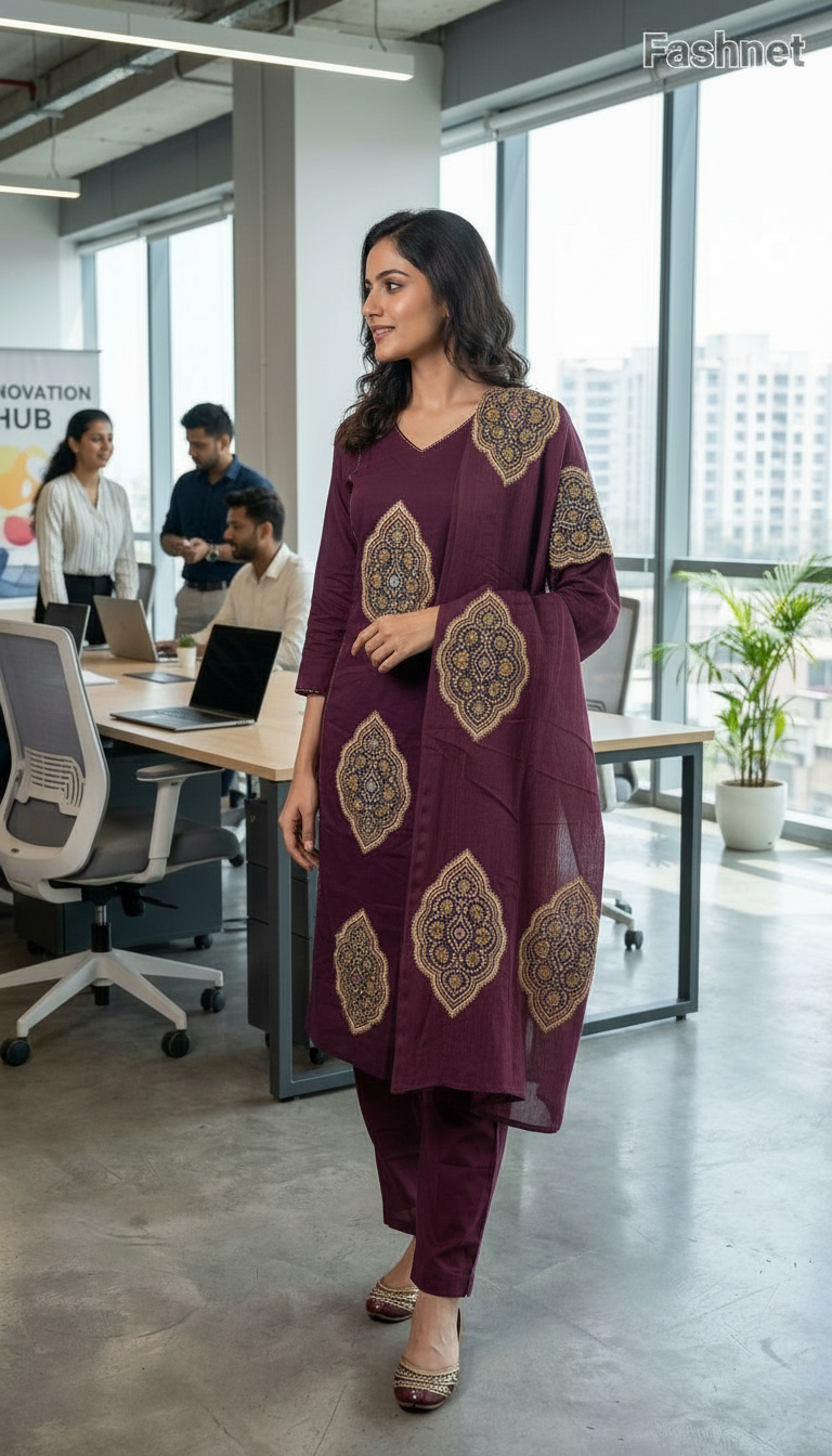 Embellished Cotton Kurta Set view 2