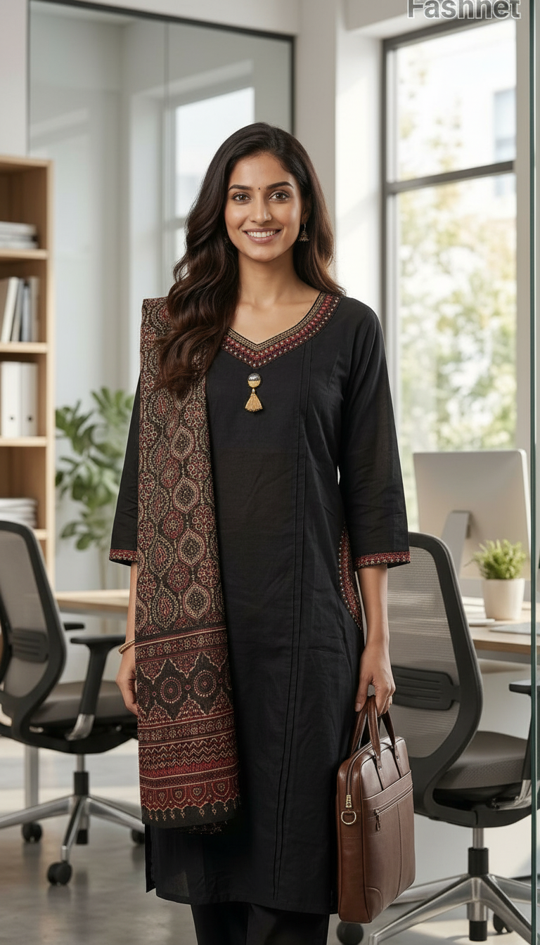 Fashnet Black Kurta Set Cotton view 3