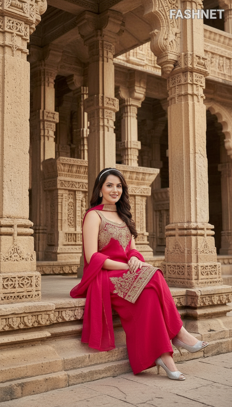Elegant Red Kurta Set view 5