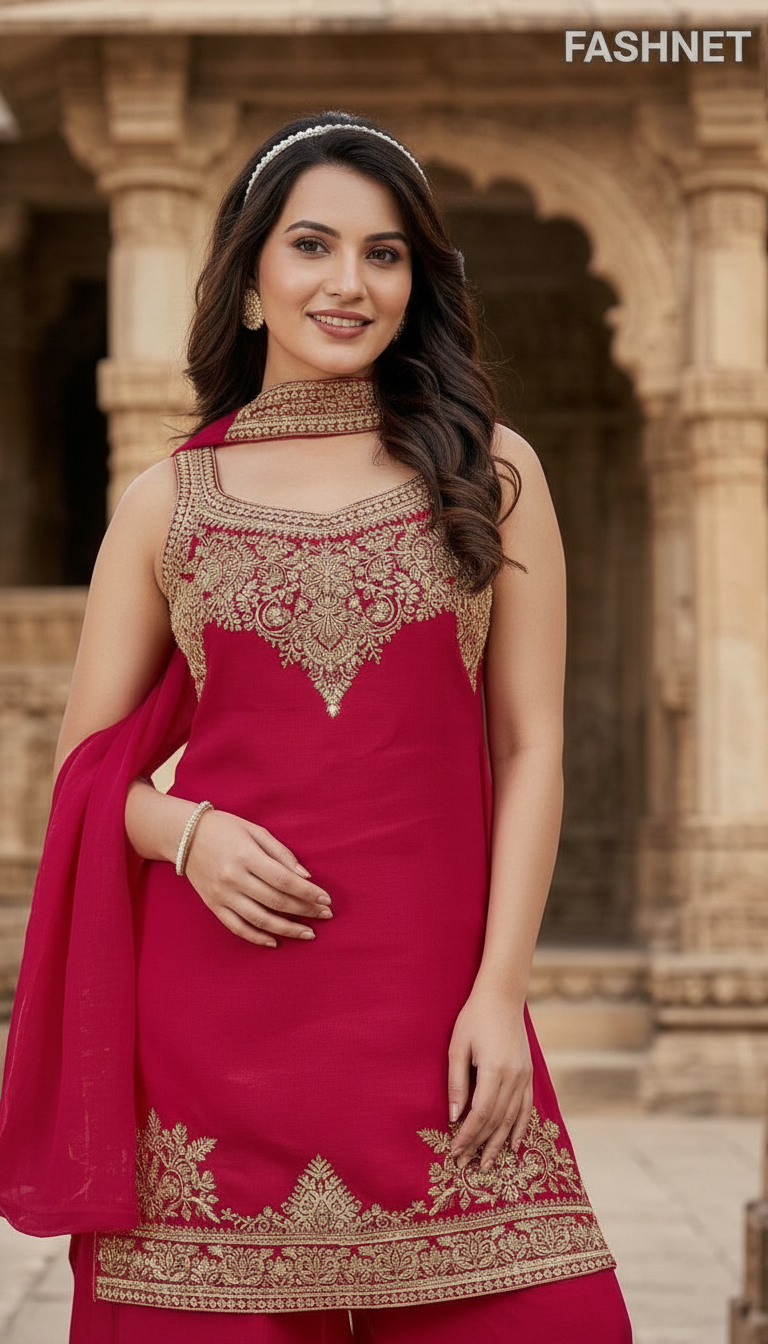 Elegant Red Kurta Set view 3