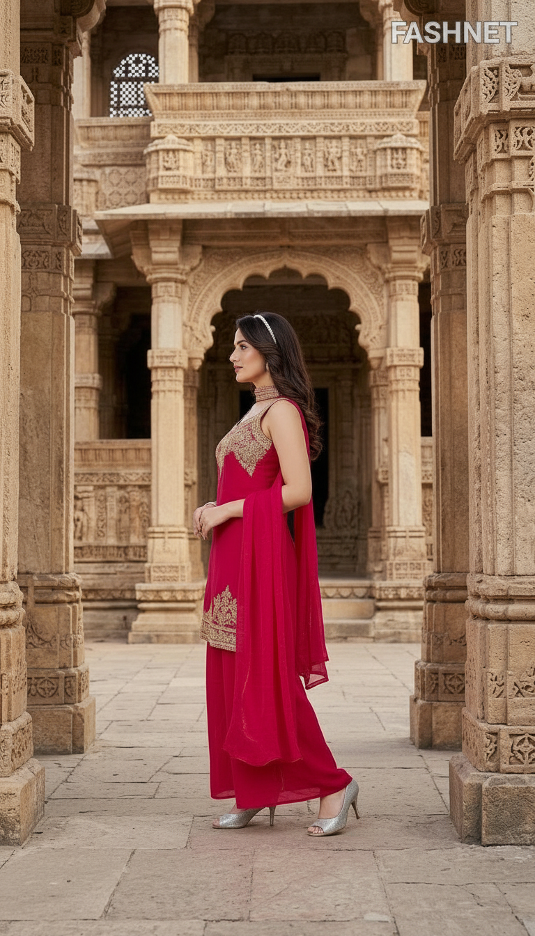 Elegant Red Kurta Set view 2