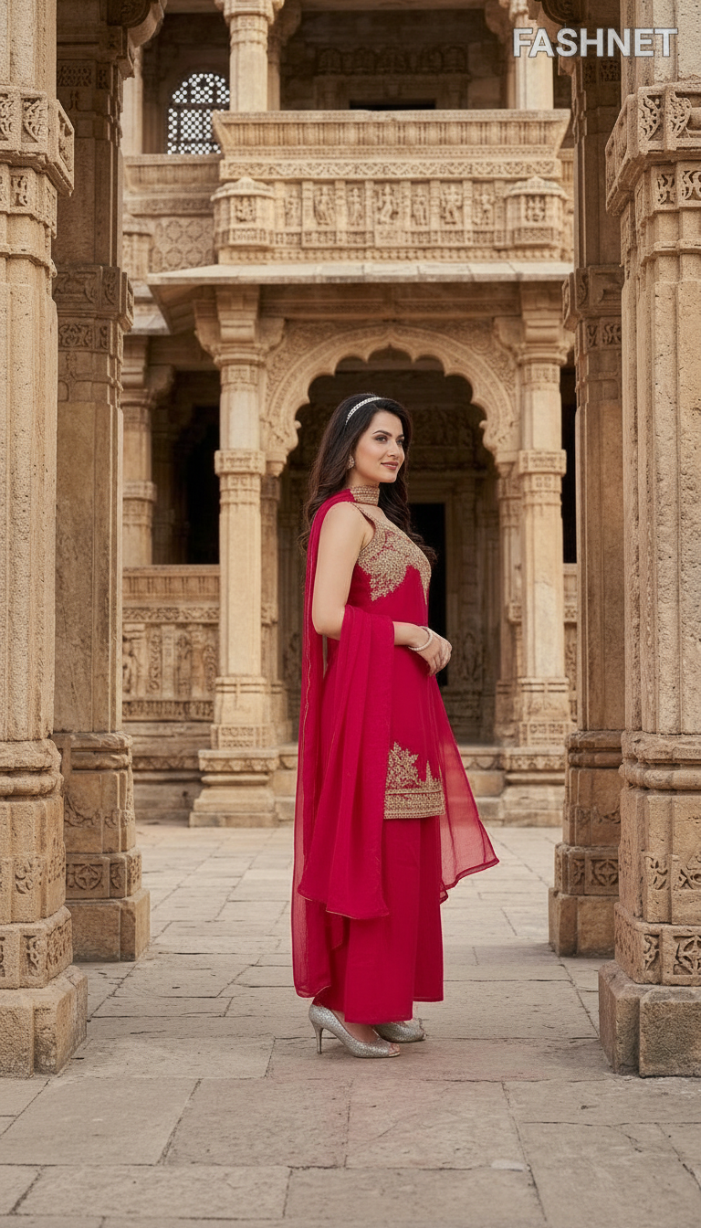 Elegant Red Kurta Set view 4