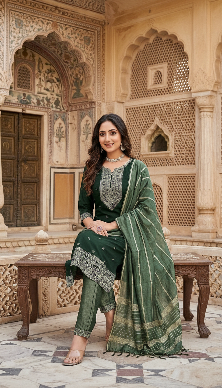Fashnet Green Kurta Set view 3