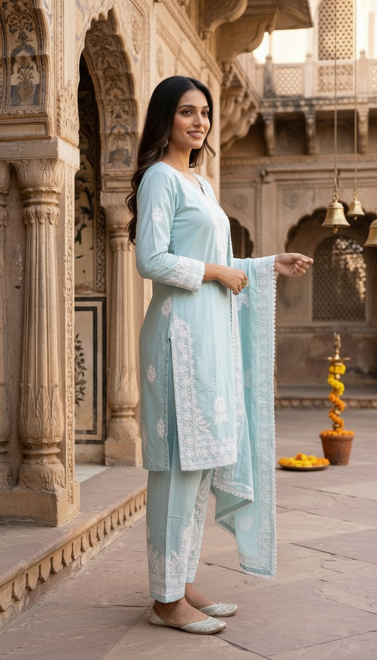Aqua Embroidered Salwar Suit Pk05 view 3
