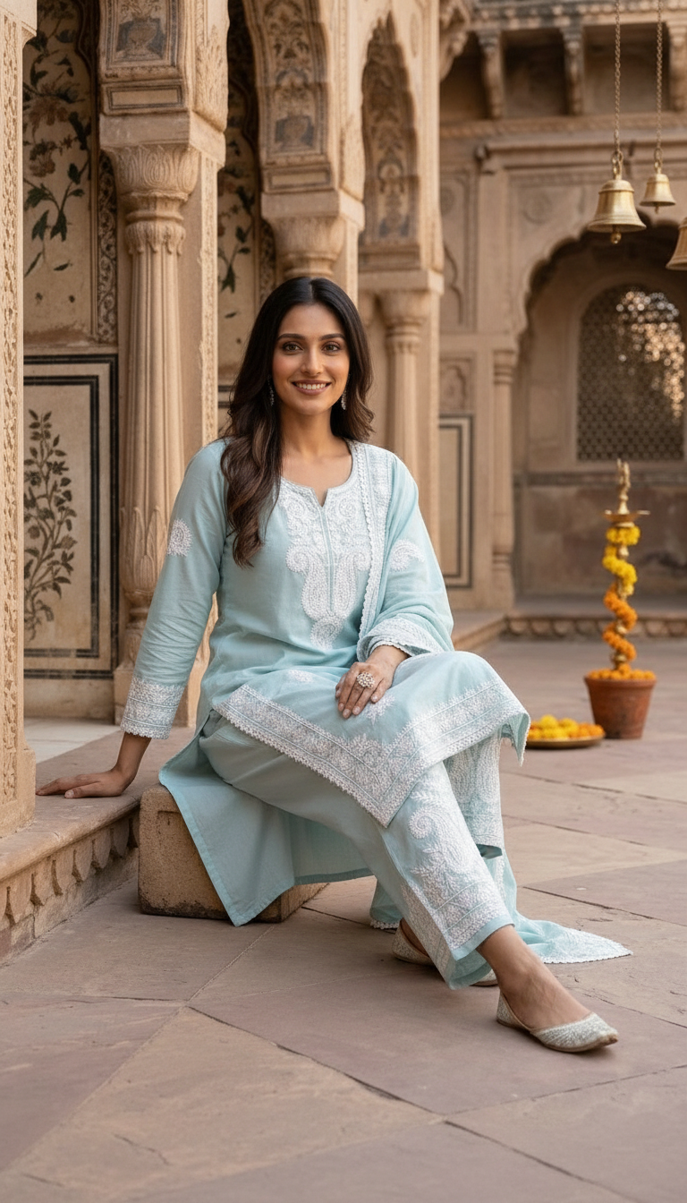 Aqua Embroidered Salwar Suit Pk05 view 5
