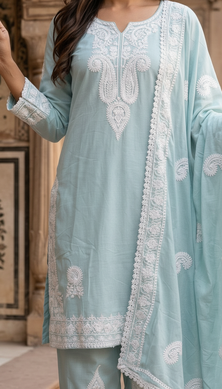 Aqua Embroidered Salwar Suit Pk05 view 4