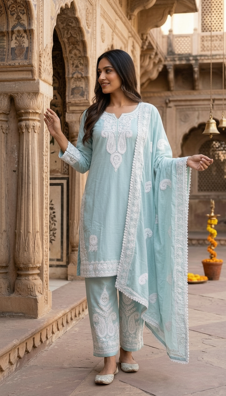Aqua Embroidered Salwar Suit Pk05 view 2