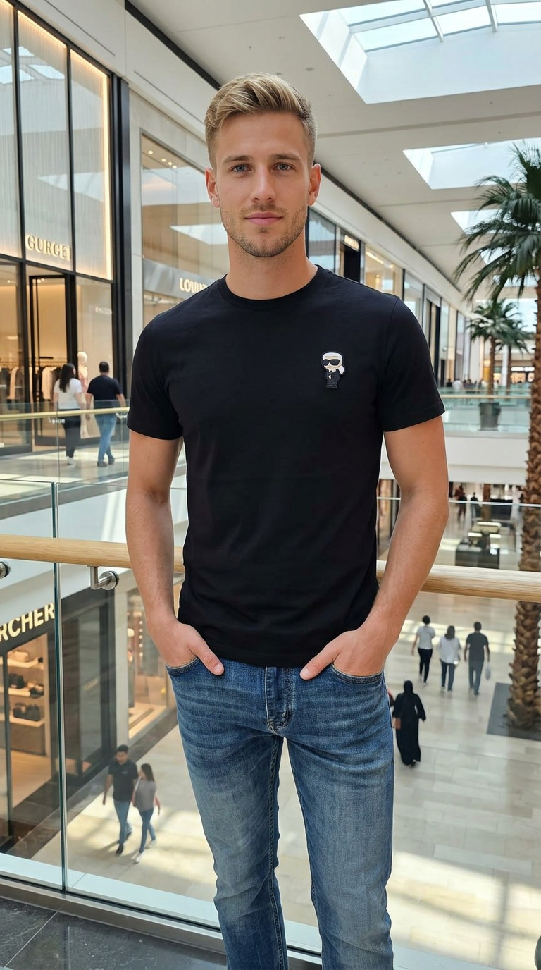 Style-3916-Black Round Neck T-Shirt view 5
