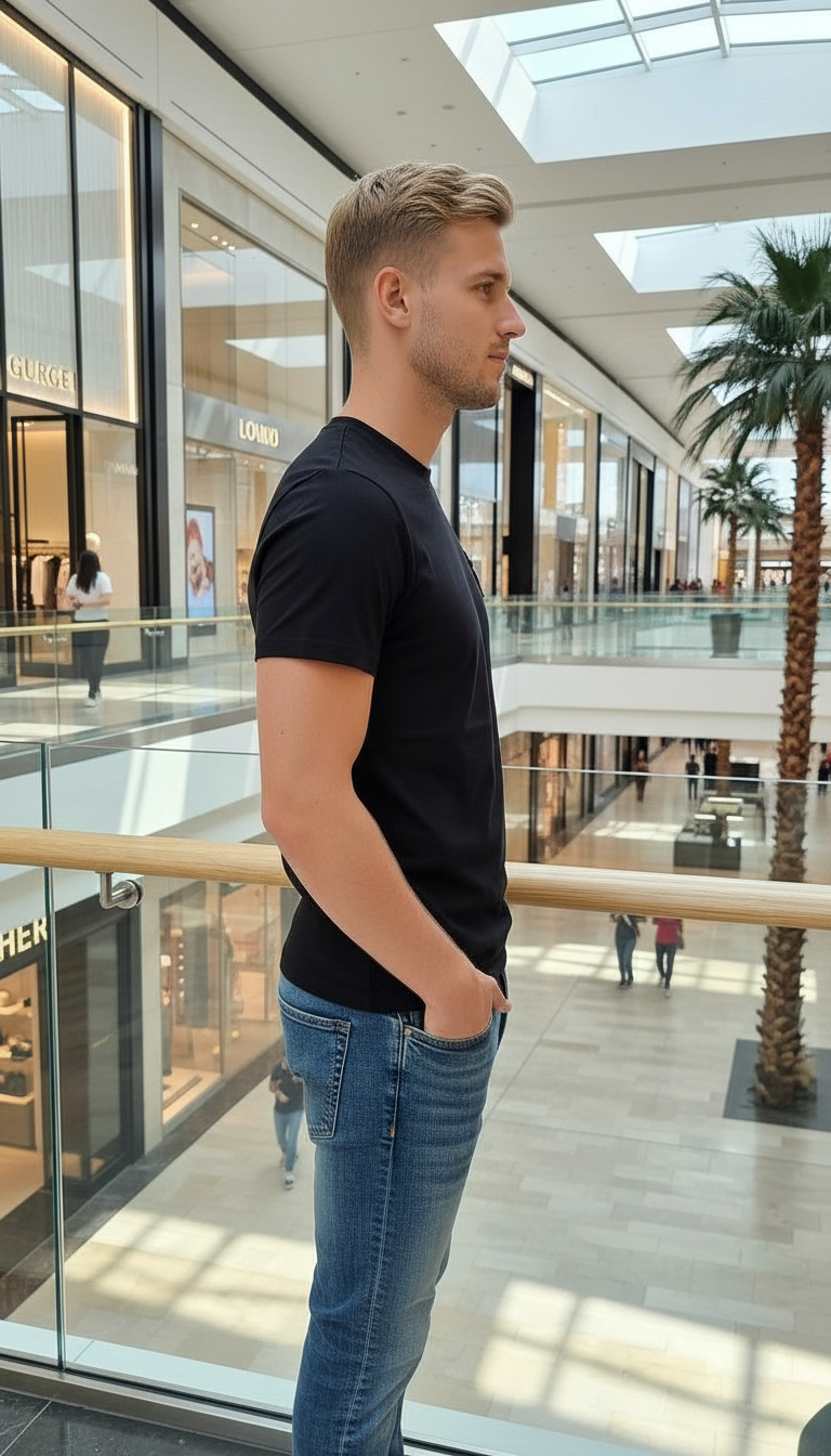 Style-3916-Black Round Neck T-Shirt view 3