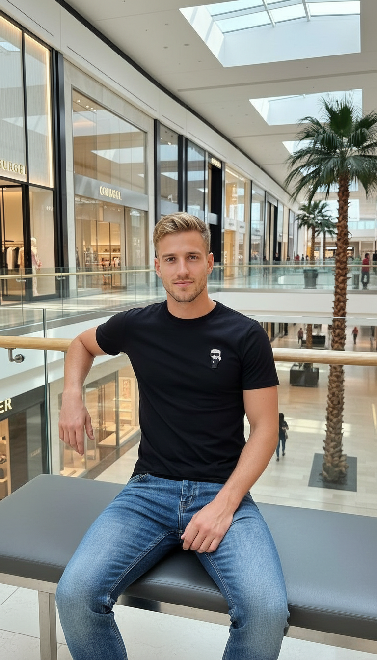 Style-3916-Black Round Neck T-Shirt view 4