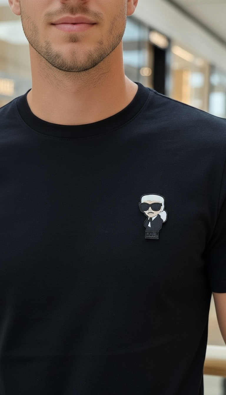 Style-3916-Black Round Neck T-Shirt view 2