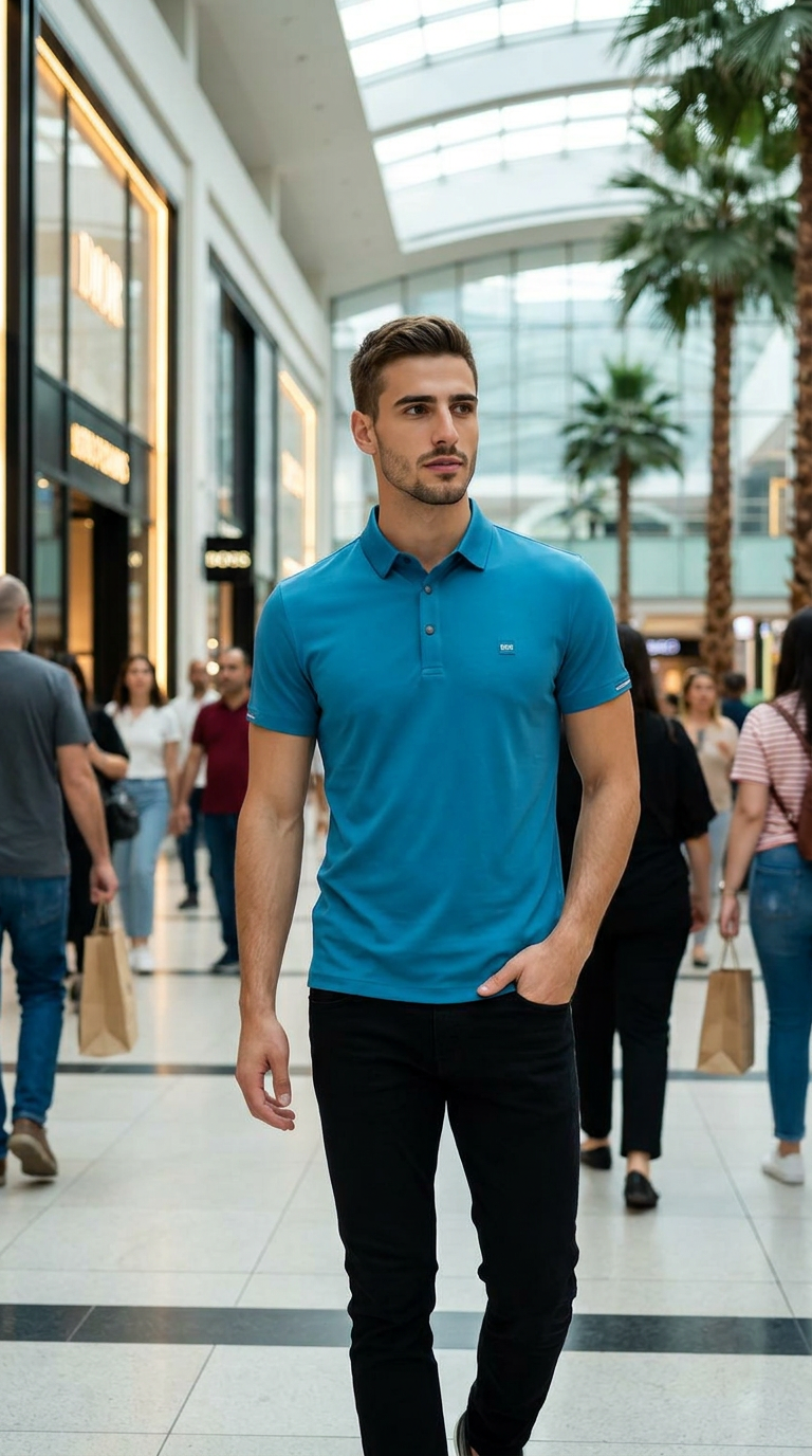 Style-A518-Solid Blue Polo T-shirt view 4