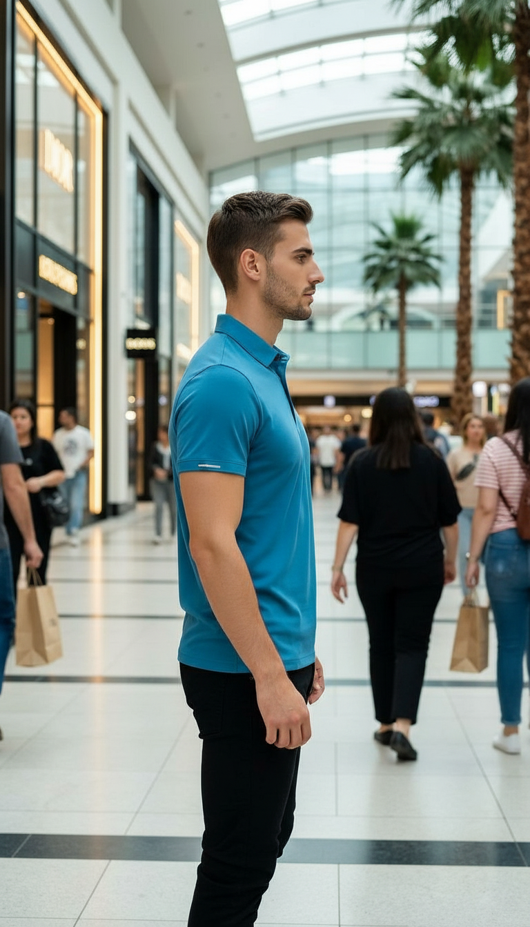 Style-A518-Solid Blue Polo T-shirt view 3