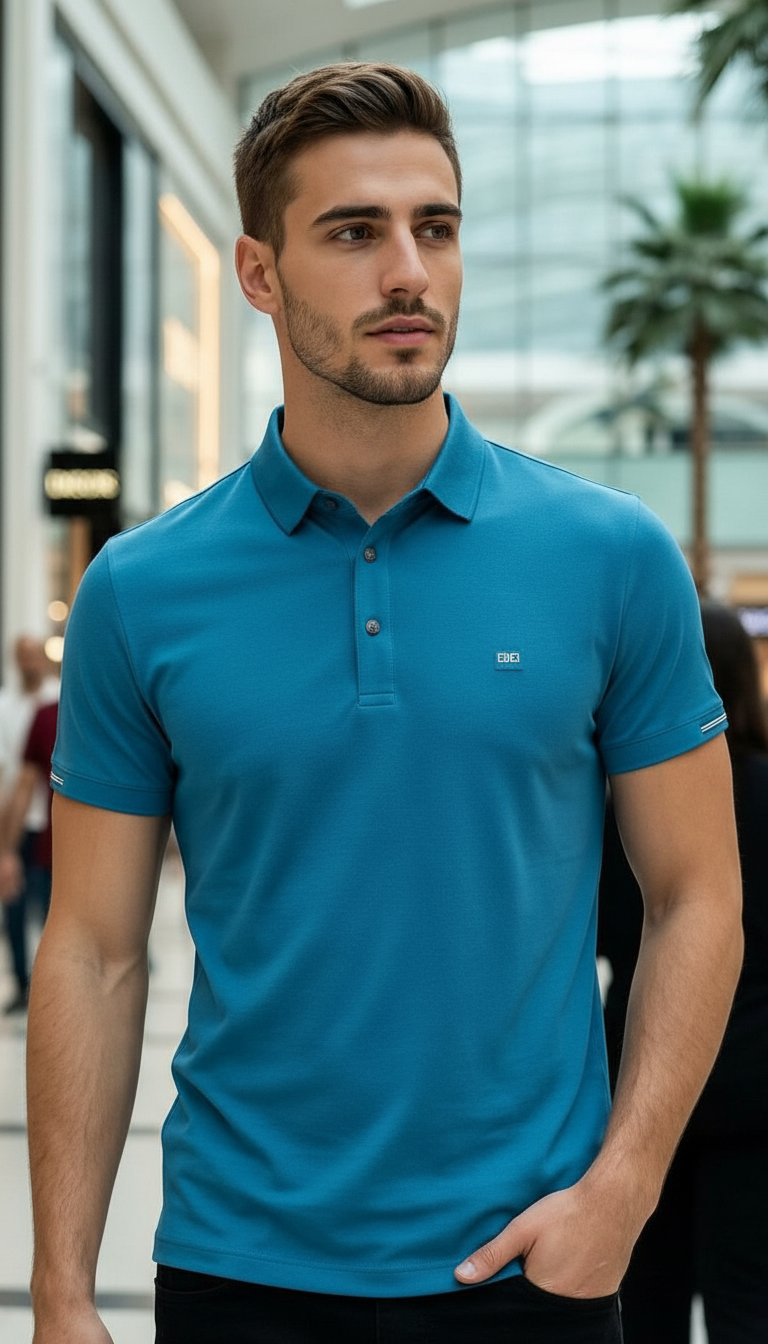 Style-A518-Solid Blue Polo T-shirt view 2