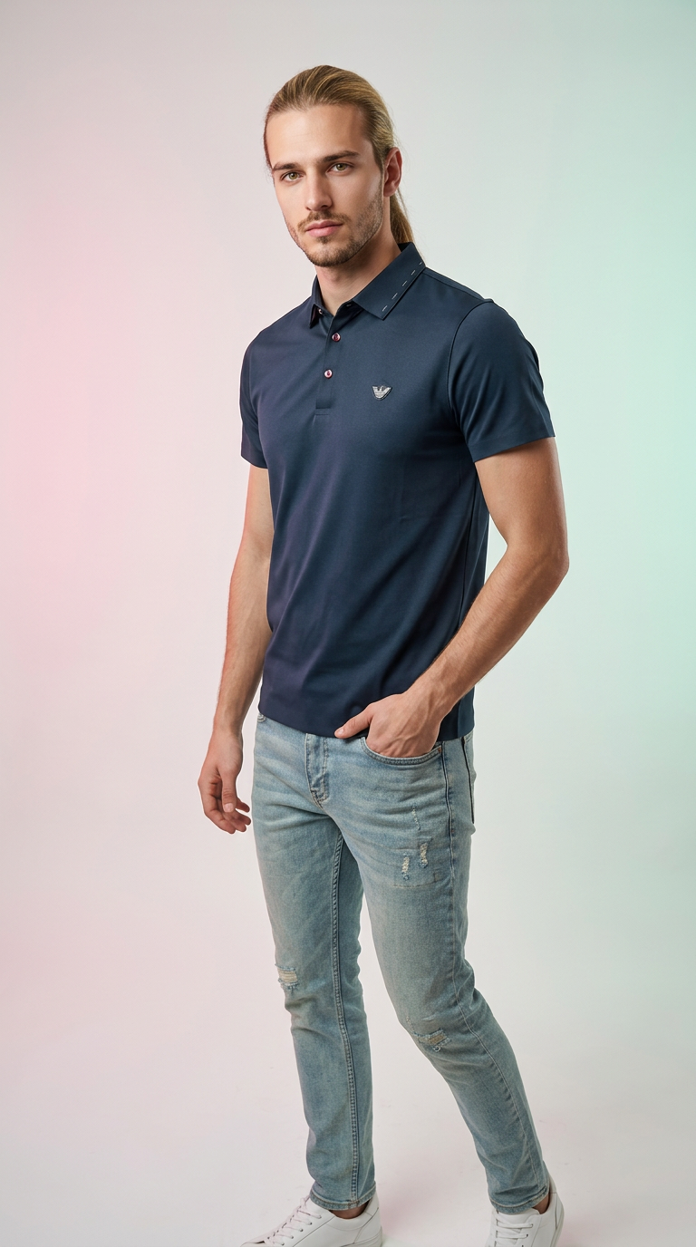 Style-8199-Imported i Polo T-shirt Blue view 5