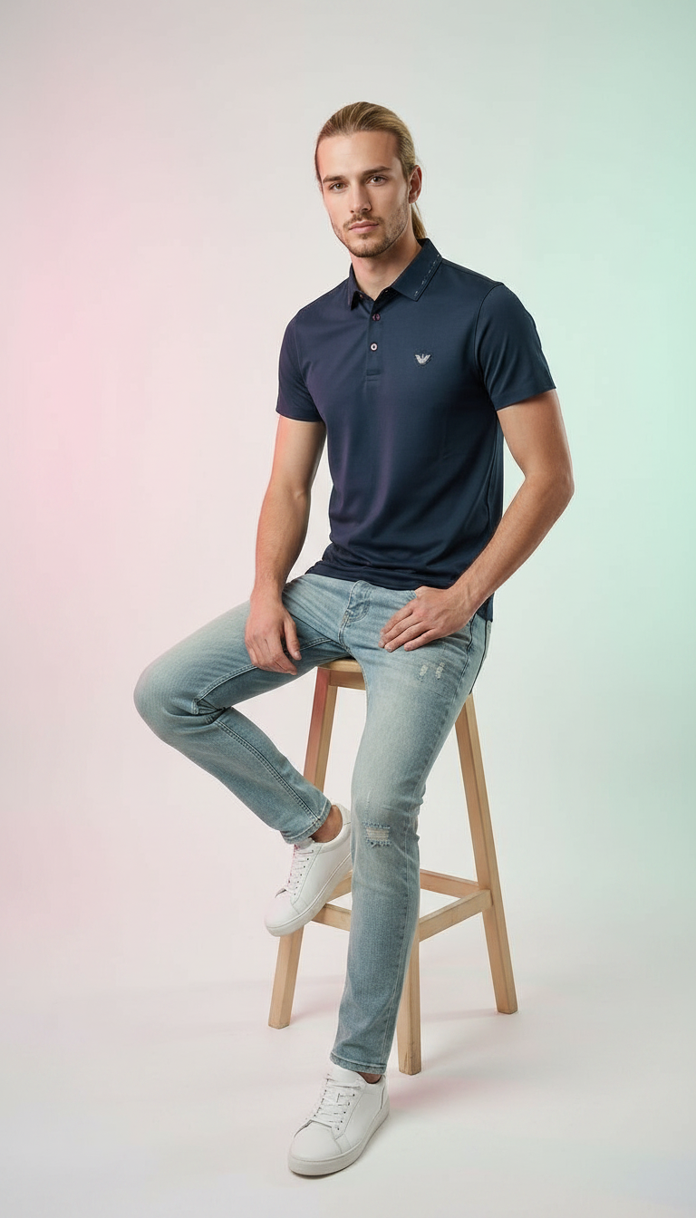 Style-8199-Imported i Polo T-shirt Blue view 4