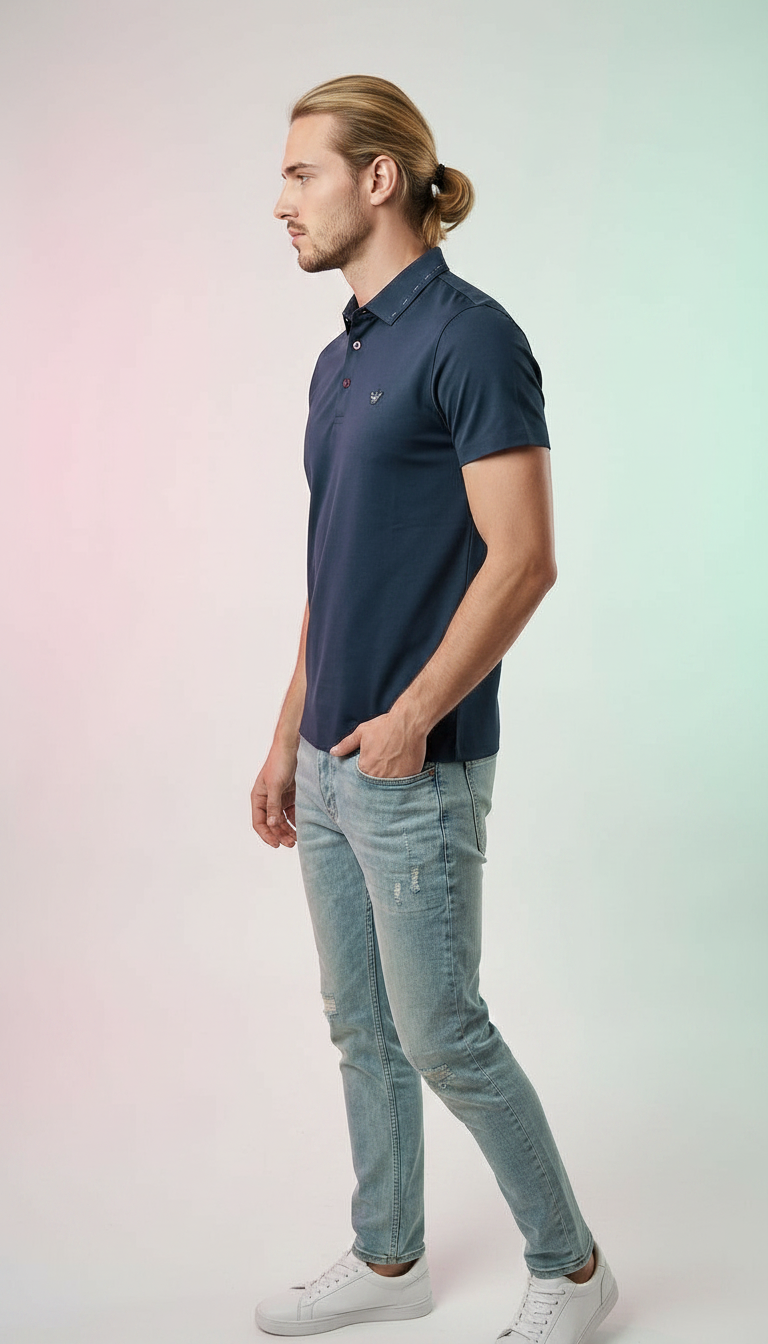 Style-8199-Imported i Polo T-shirt Blue view 3
