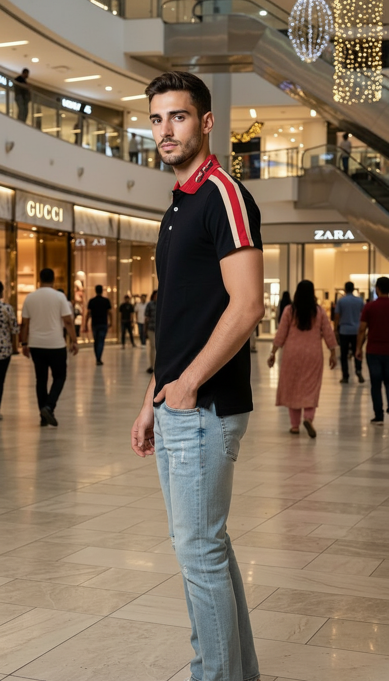 Style-G2026-Black Polo T-shirt view 3