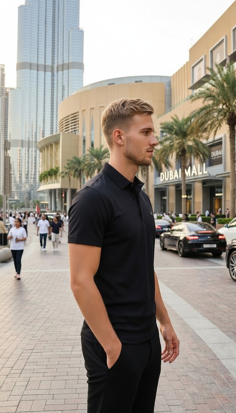 Style-8121-Imported Black Polo T-shirt view 3