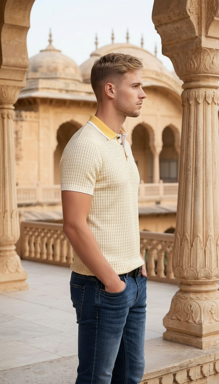 Style-13366-Yellow Polo T-shirt view 3