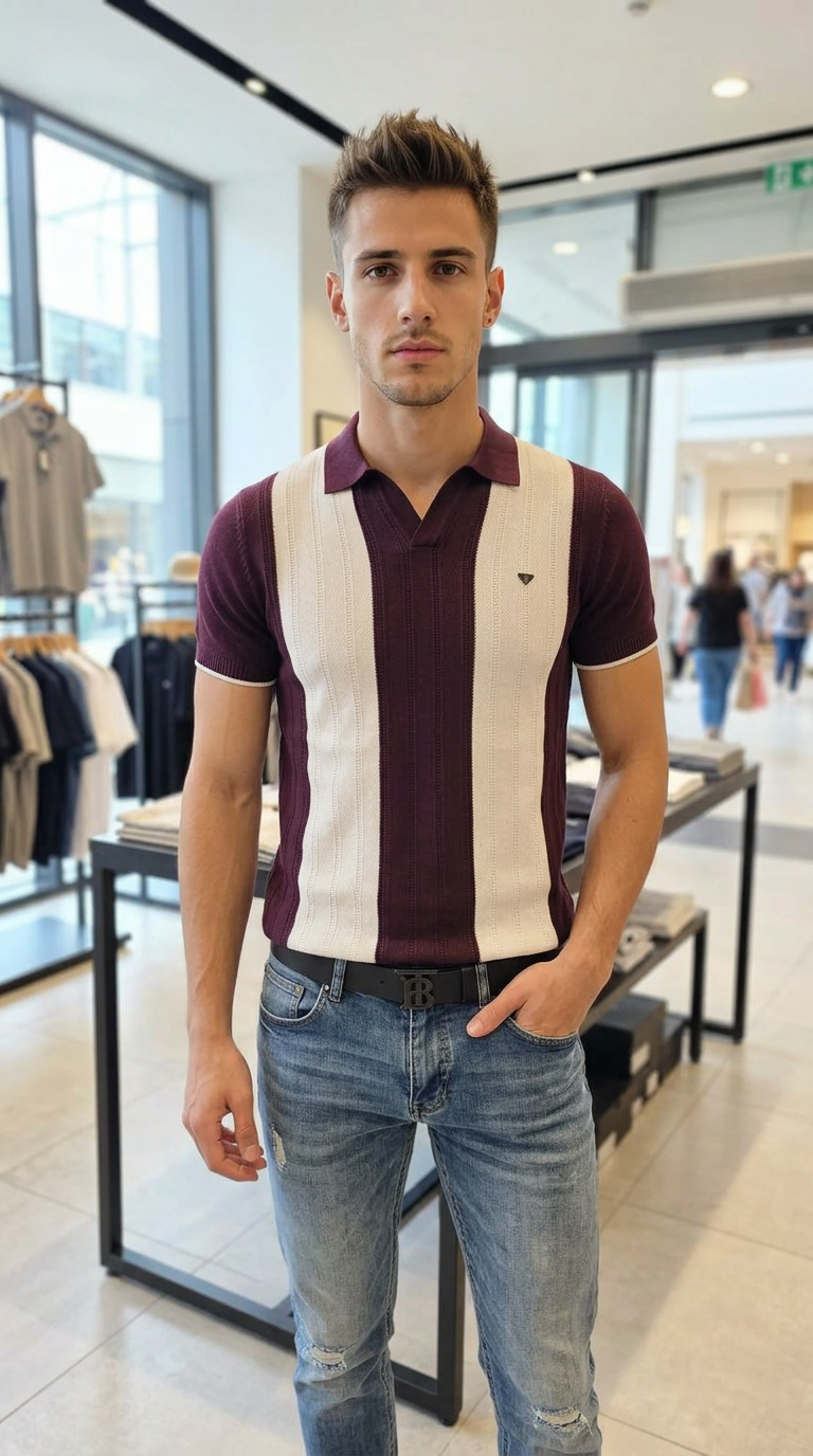 Style-12371-Striped Knit Polo T-shirt view 5