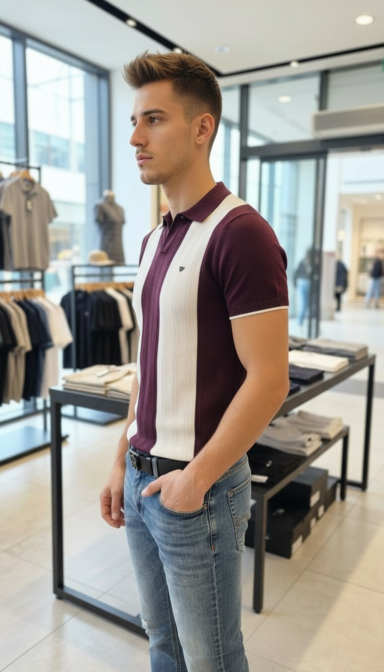 Style-12371-Striped Knit Polo T-shirt view 3