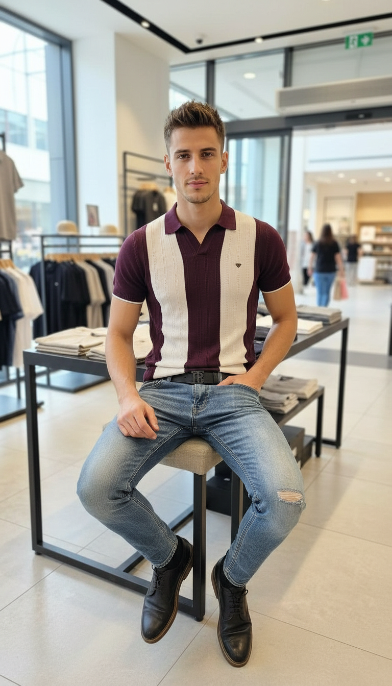 Style-12371-Striped Knit Polo T-shirt view 4