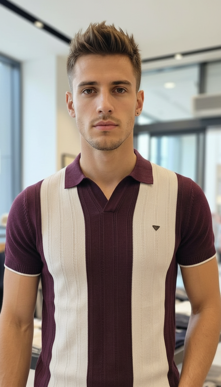 Style-12371-Striped Knit Polo T-shirt view 2