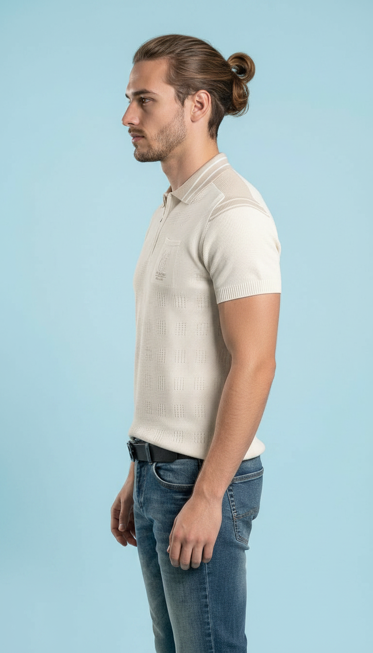 Style-13456-Mens Beige Polo T-shirt view 3